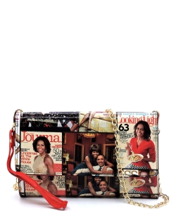 Magazine Cover Collage Clutch Wallet Cell Phone Purse OA061 Red/MULTI